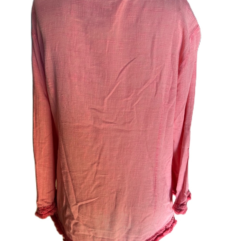 Soft Surroundings Long Sleeve Pink Top With Embroidered Flowers. Size Large - Picture 5 of 7